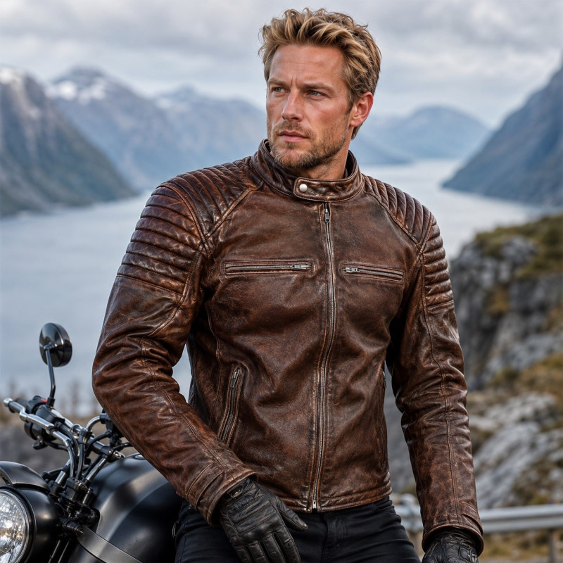 Bandit Brown Leather Jacket: Vintage-Style Motorcycle Jacket